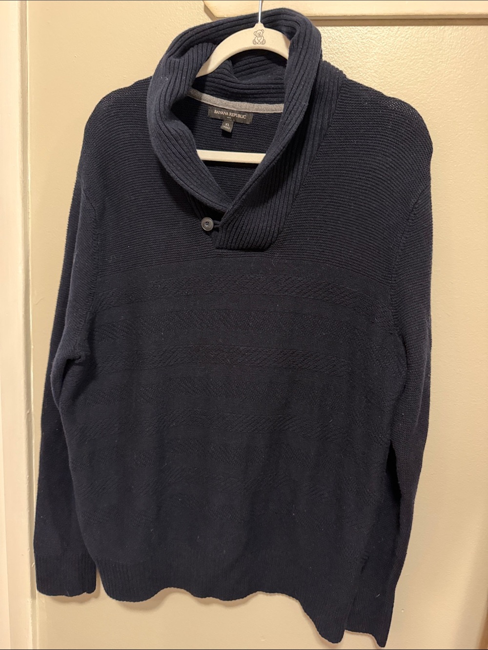 Banana Republic XL Navy Cowl Collar Rib Knit Button Sweater